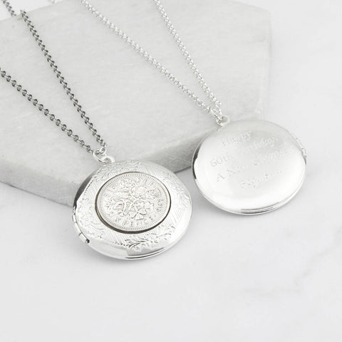 60th Birthday Vintage Sixpence Locket Necklace