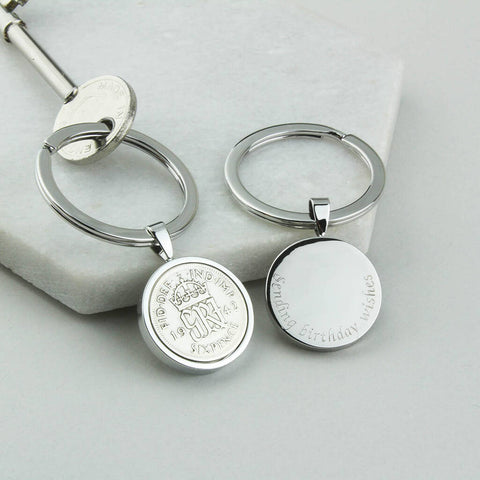 Personalised 1945 80th Birthday Sixpence Keyring