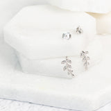 Sterling Silver And Zirconia Leaf Earrings