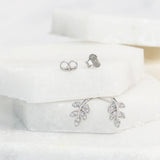 Sterling Silver And Zirconia Leaf Earrings