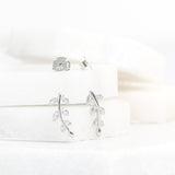 Sterling Silver And Zirconia Leaf Earrings