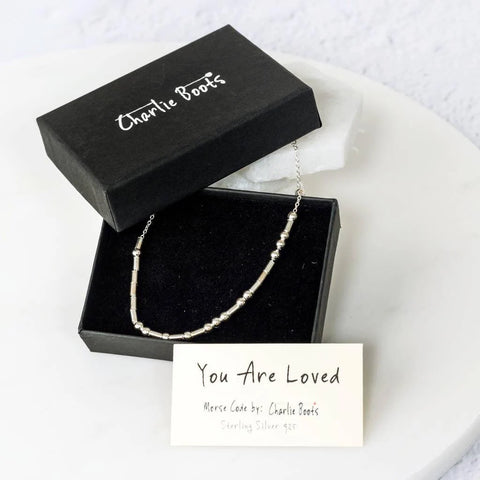 Sterling Silver You Are Loved Morse Code Chain Bracelet