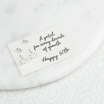 Sterling Silver 50th Birthday Flower Ear Studs