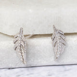 Sterling Silver And Cubic Zirconia Feather Earrings