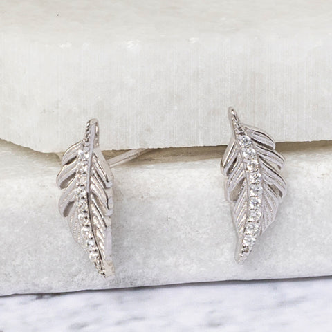 Sterling Silver And Cubic Zirconia Feather Earrings