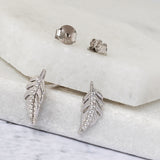 Sterling Silver And Cubic Zirconia Feather Earrings