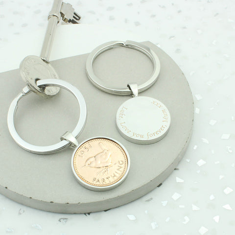 1955 70th Birthday Polished Farthing Keyring