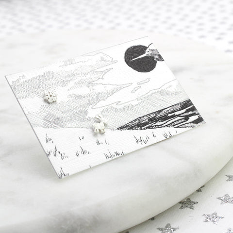 Silver Reindeer Snowflake Earrings