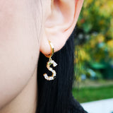 Gold And Crystal Initial Hoop Earrings