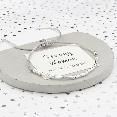 Sterling Silver 'Strong Woman' Morse Code Bracelet