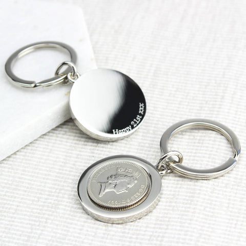 18th Or 21st Personalised Ten Pence Keyring