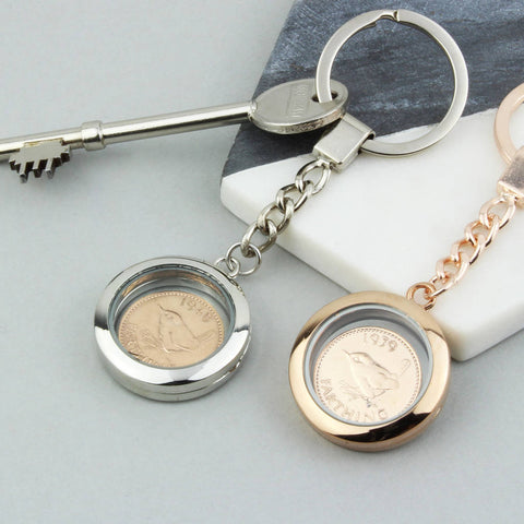 1954 70th Or 1944 80th Birthday Farthing Locket Keyring