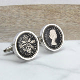 Personalised 60th Birthday Enamel Sixpence Cufflinks