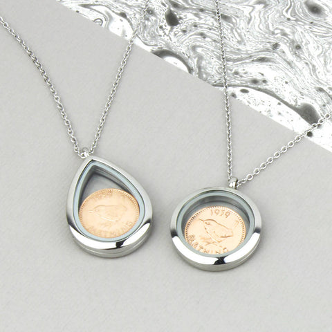 70th/80th Birthday Silver Farthing Locket Necklace