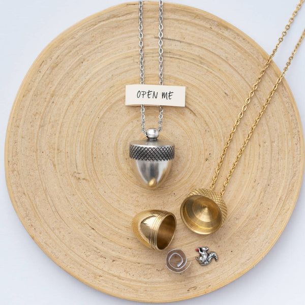 Acorn Squirrel Locket Necklace With Secret Message charlieboots