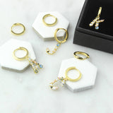 Gold And Crystal Initial Hoop Earrings