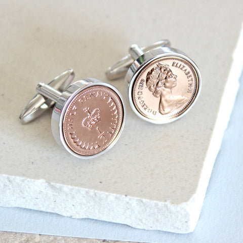 Personalised Any date 1971-1983 Halfpenny Cufflinks.