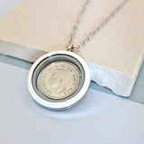 Dates 1928 To 1967 Sixpence Glass Locket Necklace