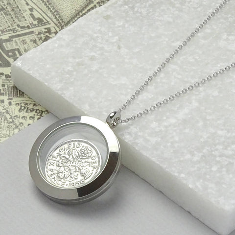 Dates 1928 To 1967 Sixpence Glass Locket Necklace
