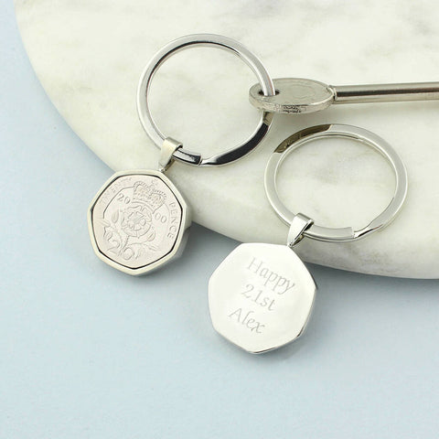 Personalised 18th / 21st Birthday Twenty Pence Keyring