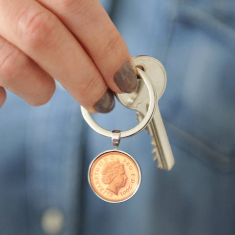 Personalised 18th Or 21st Birthday One Pence Keyring