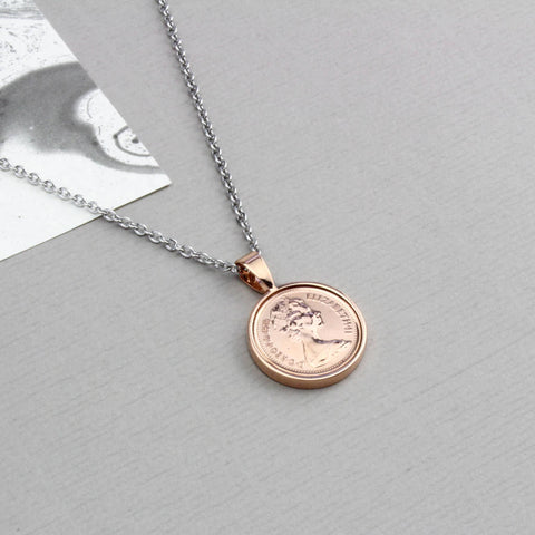 Rose Gold or Silver 1975 Half Penny 50th Birthday Necklace