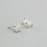 Silver Reindeer Snowflake Earrings