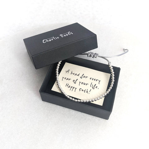 Sterling Silver Happy 50th Bead For Every Year Bracelet