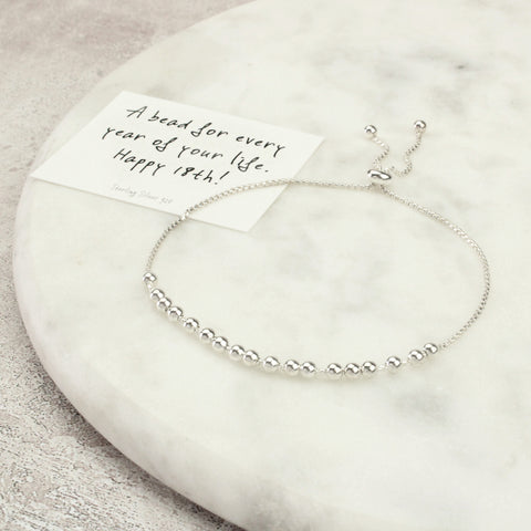 Sterling Silver 18th Birthday 18 Beads Slider Bracelet