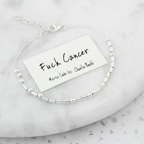 Fuck Cancer Sterling Silver Morse Code Chain Bracelet
