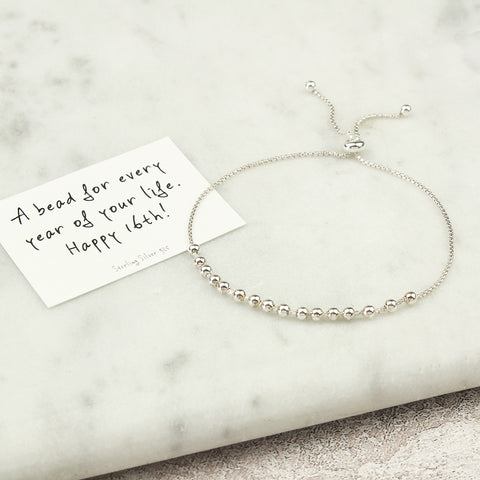 Sterling Silver 16th Birthday 16 Beads slider Bracelet