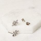 Sterling Silver And Zirconia Leaf Earrings