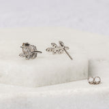 Sterling Silver And Zirconia Leaf Earrings
