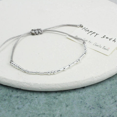 Sterling Silver 'Happy 30th' Morse Code Bracelet