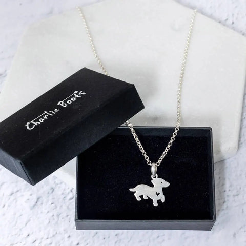Silver Love Dachshund Dog Necklace