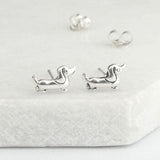 Solid Silver Dachshund Stud Earrings