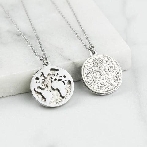 World Map Sixpence Necklace All Dates