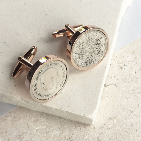 Rose Gold Any Date (1928-1967) Sixpence Cufflinks