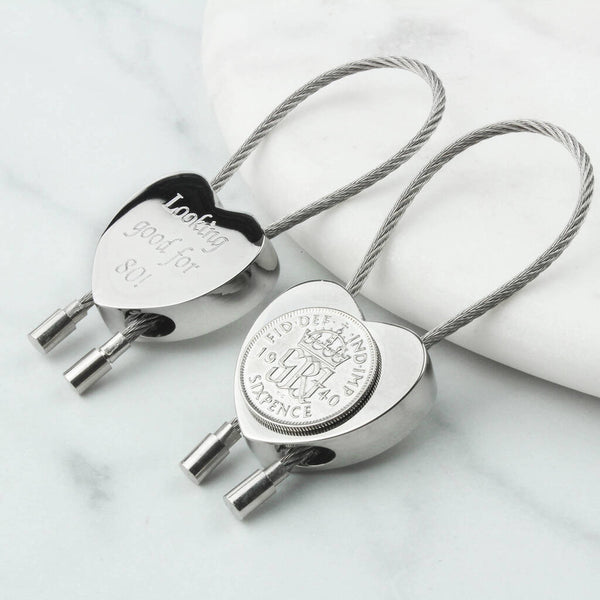 Personalised 1945 80th Birthday Sixpence Heart Keyring – charlieboots
