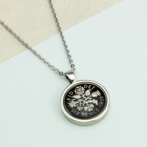 1965 60th Birthday Lucky Sixpence 6d Coin Pendant – Choose Your Metal Color