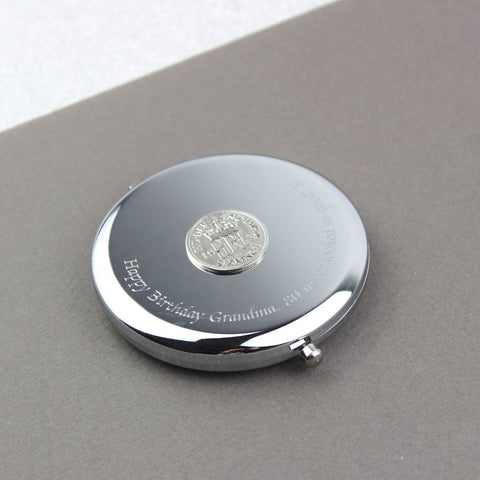 Personalised Silver Sixpence Compact Mirror