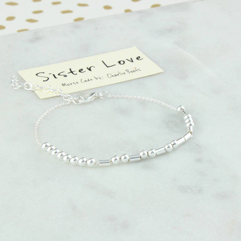 Sister Love Sterling Silver Morse Code Chain Bracelet